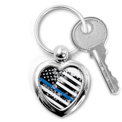 Usa Flag The Thin Blue Line I Back The Blue Usa Flag Grunge On White Background Key Chains (heart)  by snek