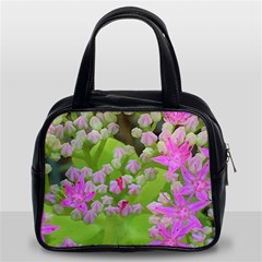 Hot Pink Succulent Sedum With Fleshy Green Leaves Classic Handbag (two Sides) by myrubiogarden