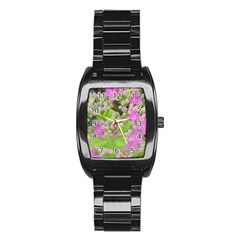 Hot Pink Succulent Sedum With Fleshy Green Leaves Stainless Steel Barrel Watch by myrubiogarden