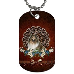 Cute Collie With Flowers On Vintage Background Dog Tag (one Side) by FantasyWorld7