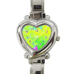 Fluorescent Yellow And Pink Abstract Garden Foliage Heart Italian Charm Watch by myrubiogarden