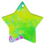 Fluorescent Yellow And Pink Abstract Garden Foliage Star Ornament (Two Sides) Front