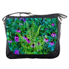 Purple Coneflower Garden With Tiger Eye Tree Messenger Bag by myrubiogarden