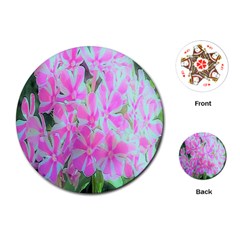 Hot Pink And White Peppermint Twist Garden Phlox Playing Cards (round) by myrubiogarden