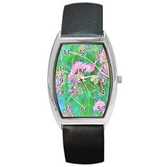 Invincibelle Spirit Hot Pink Hydrangeas On Aqua Green Barrel Style Metal Watch by myrubiogarden