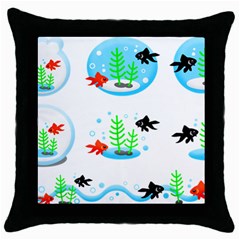 Fishbowl Fish Goldfish Water Throw Pillow Case (black) by Wegoenart