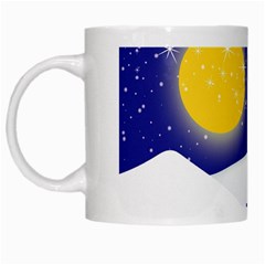 Night Christmas Background Moon Snow White Mugs by Wegoenart