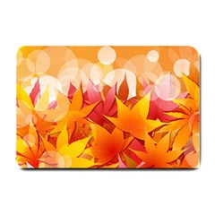 Autumn Background Maple Leaves Bokeh Small Doormat  by Wegoenart