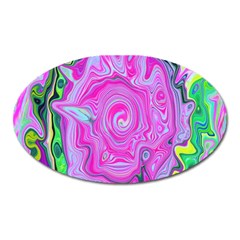 Groovy Pink, Blue And Green Abstract Liquid Art Oval Magnet by myrubiogarden