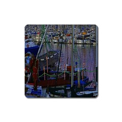 Christmas Boats In Harbor Square Magnet by Wegoenart