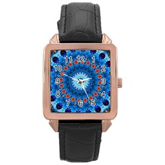 Rose Kaleidoscope Art Pattern Rose Gold Leather Watch 