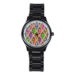 Abstract Background Colorful Leaves Stainless Steel Round Watch by Wegoenart