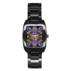 Fractal Blue Tin Pattern Texture Stainless Steel Barrel Watch by Wegoenart