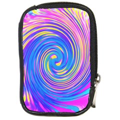 Cool Abstract Pink Blue And Yellow Twirl Liquid Art Compact Camera Leather Case by myrubiogarden