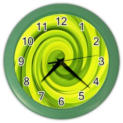 Groovy Abstract Green Liquid Art Swirl Painting Color Wall Clock by myrubiogarden