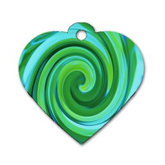 Groovy Abstract Turquoise Liquid Swirl Painting Dog Tag Heart (one Side) by myrubiogarden