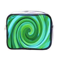 Groovy Abstract Turquoise Liquid Swirl Painting Mini Toiletries Bag (one Side) by myrubiogarden