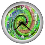 Groovy Abstract Green And Crimson Liquid Swirl Wall Clock (Silver) Front