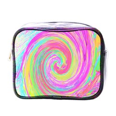 Groovy Abstract Pink And Blue Liquid Swirl Painting Mini Toiletries Bag (one Side) by myrubiogarden