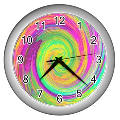 Groovy Abstract Purple And Yellow Liquid Swirl Wall Clock (silver) by myrubiogarden