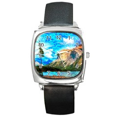 Painting Paintings Mountain Square Metal Watch