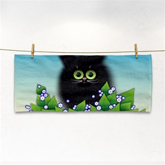 Kitten Black Furry Illustration Hand Towel by Pakrebo