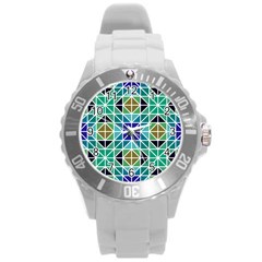 Mosaic Triangle Symmetry Round Plastic Sport Watch (l) by Pakrebo