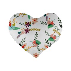 Floral Backdrop Pattern Flower Standard 16  Premium Flano Heart Shape Cushions by Pakrebo