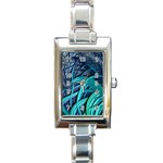 Oceanic Fractal Turquoise Blue Rectangle Italian Charm Watch Front