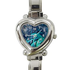 Oceanic Fractal Turquoise Blue Heart Italian Charm Watch by Pakrebo