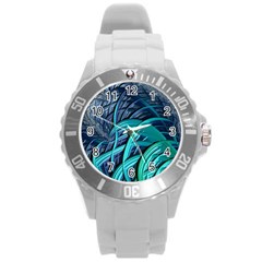 Oceanic Fractal Turquoise Blue Round Plastic Sport Watch (l) by Pakrebo