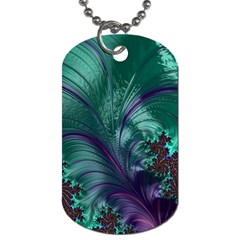 Fractal Turquoise Feather Swirl Dog Tag (two Sides) by Pakrebo