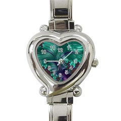 Fractal Turquoise Feather Swirl Heart Italian Charm Watch