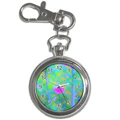 Pink Rose Of Sharon Impressionistic Blue Landscape Garden Key Chain Watches by myrubiogarden