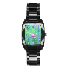 Pink Rose Of Sharon Impressionistic Blue Landscape Garden Stainless Steel Barrel Watch by myrubiogarden