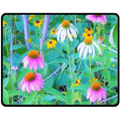 White And Purple Coneflowers And Yellow Rudbeckia Double Sided Fleece Blanket (medium)  by myrubiogarden