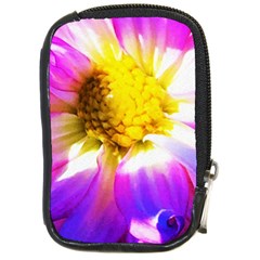 Purple, Pink And White Dahlia With A Bright Yellow Center Compact Camera Leather Case by myrubiogarden