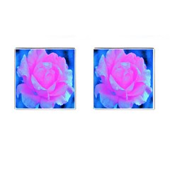 Beautiful Pastel Pink Rose With Blue Background Cufflinks (square) by myrubiogarden