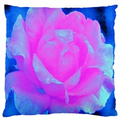 Beautiful Pastel Pink Rose With Blue Background Large Flano Cushion Case (one Side) by myrubiogarden