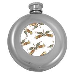 Pattern Dragonfly Background Round Hip Flask (5 Oz) by Pakrebo