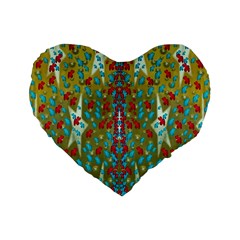 Raining Paradise Flowers In The Moon Light Night Standard 16  Premium Flano Heart Shape Cushions by pepitasart