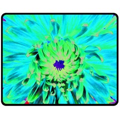 Aqua Cactus Dahlia Double Sided Fleece Blanket (medium)  by myrubiogarden