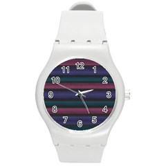 Stripes Pink Purple Teal Grey Round Plastic Sport Watch (m) by BrightVibesDesign