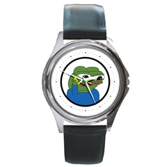 Apu Apustaja With Banana Phone Wall Eyed Pepe The Frog Kekistan Round Metal Watch by snek