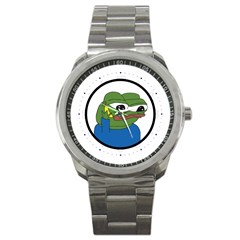 Apu Apustaja With Banana Phone Wall Eyed Pepe The Frog Kekistan Sport Metal Watch by snek