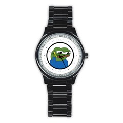 Apu Apustaja With Banana Phone Wall Eyed Pepe The Frog Kekistan Stainless Steel Round Watch by snek