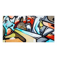 Blue Face King Graffiti Street Art Urban Blue And Orange Face Abstract Hiphop Satin Shawl by genx