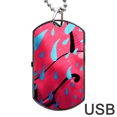 Graffiti Watermelon Pink With Light Blue Drops Retro Dog Tag Usb Flash (one Side)