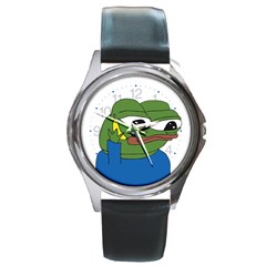 Apu Apustaja With Banana Phone Wall Eyed Pepe The Frog Kekistan Round Metal Watch by snek