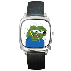 Apu Apustaja With Banana Phone Wall Eyed Pepe The Frog Kekistan Square Metal Watch by snek